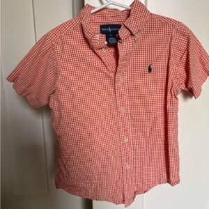 Ralph Lauren Orange & White Gingham Check Button Down Shirt Boys size 5